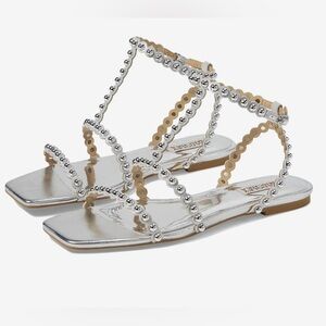 Badgley Mischka Cami Pearled Gladiator Flat Sandal Silver Women’s 7M New no box